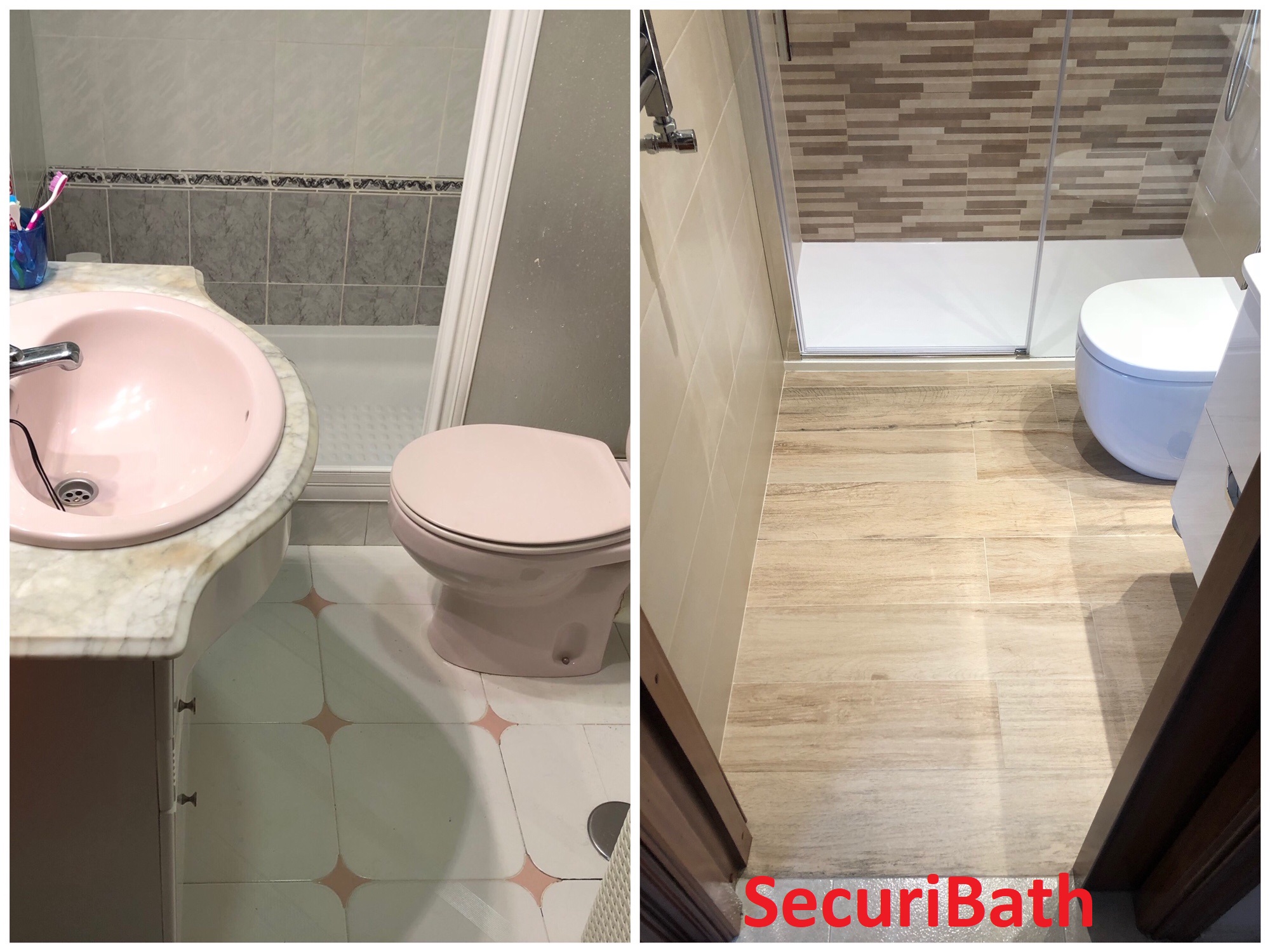 Antes y después reforma baño Securibath Solutions aqua