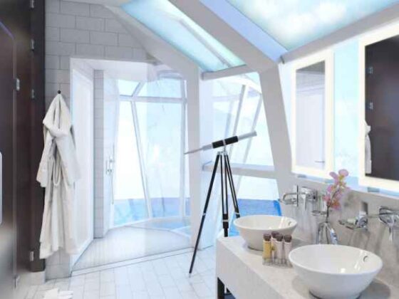 Ducha de cristal en crucero de lujo