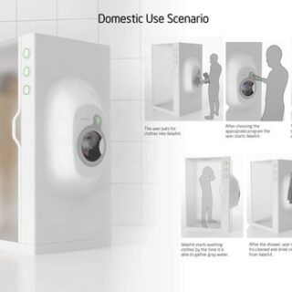 Ducha con tanque de agua visible para controlar el consumo