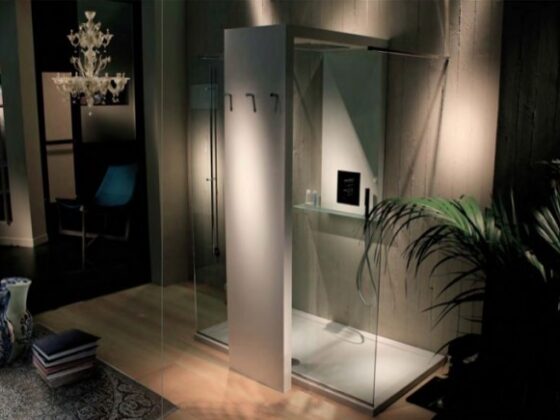 Cabina de ducha con radiador, perfecta para el frío