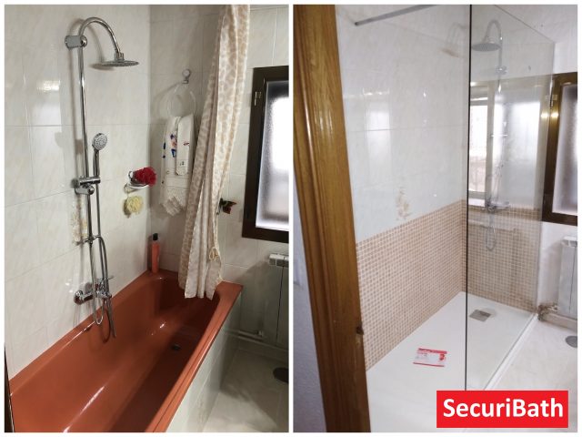 Antes y después de un cambio de bañera por plato de ducha con tuberías