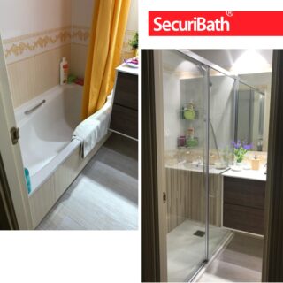 Plato de ducha con mampara abierta