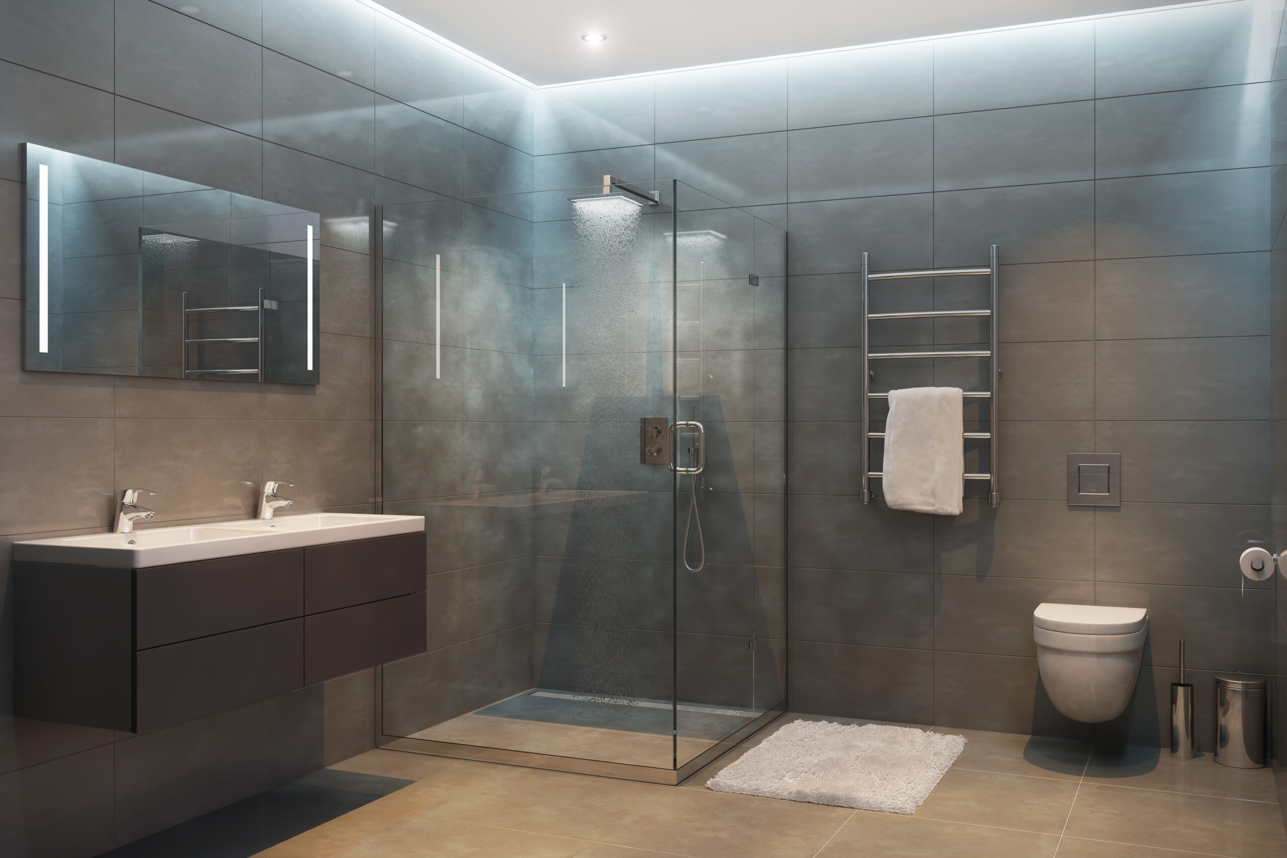 Baño moderno amplio industrial