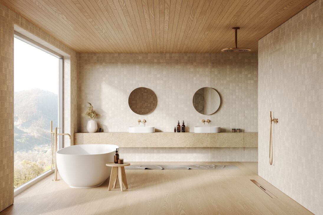 Baño en tonos arena